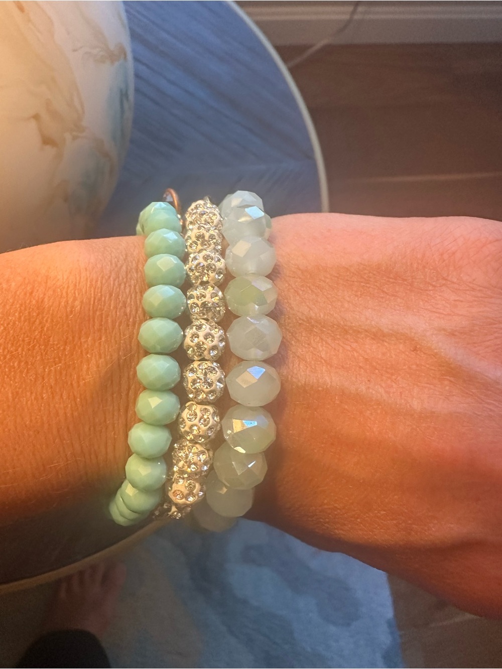 Erimish Mint and Pale Blue Beaded Bracelet Trio